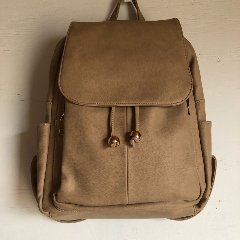 Womens tan leather backpack with adjustable straps